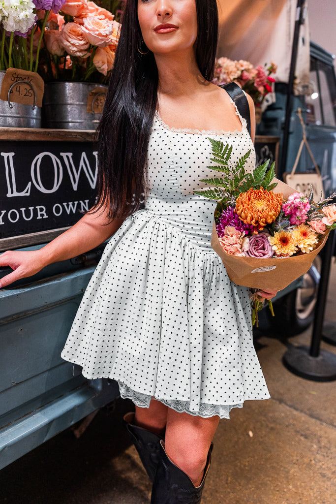 Amelia Polka Dot Corset Dress- Ivory Large Amelia Polka Dot Corset Dress- Ivory Large