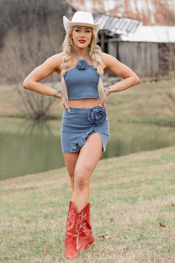 trendy top and skirt