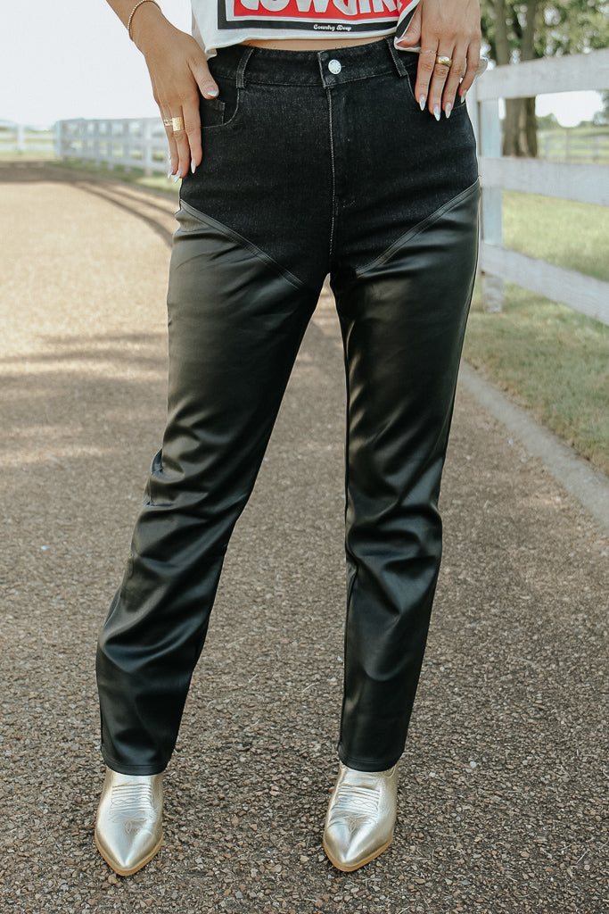 Harley Faux Leather/Denim Pants – Trendy and Tipsy