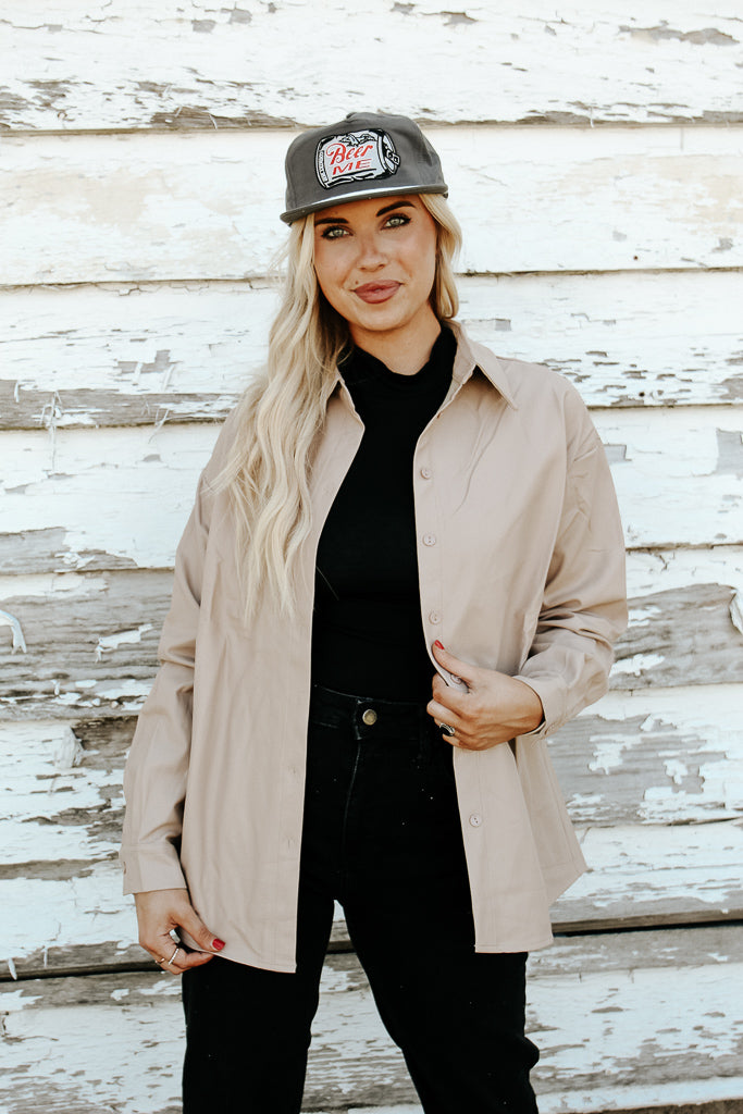 Leather Shirt Jacket Beige Faux Leather Shacket Fallon Faux - Main Image