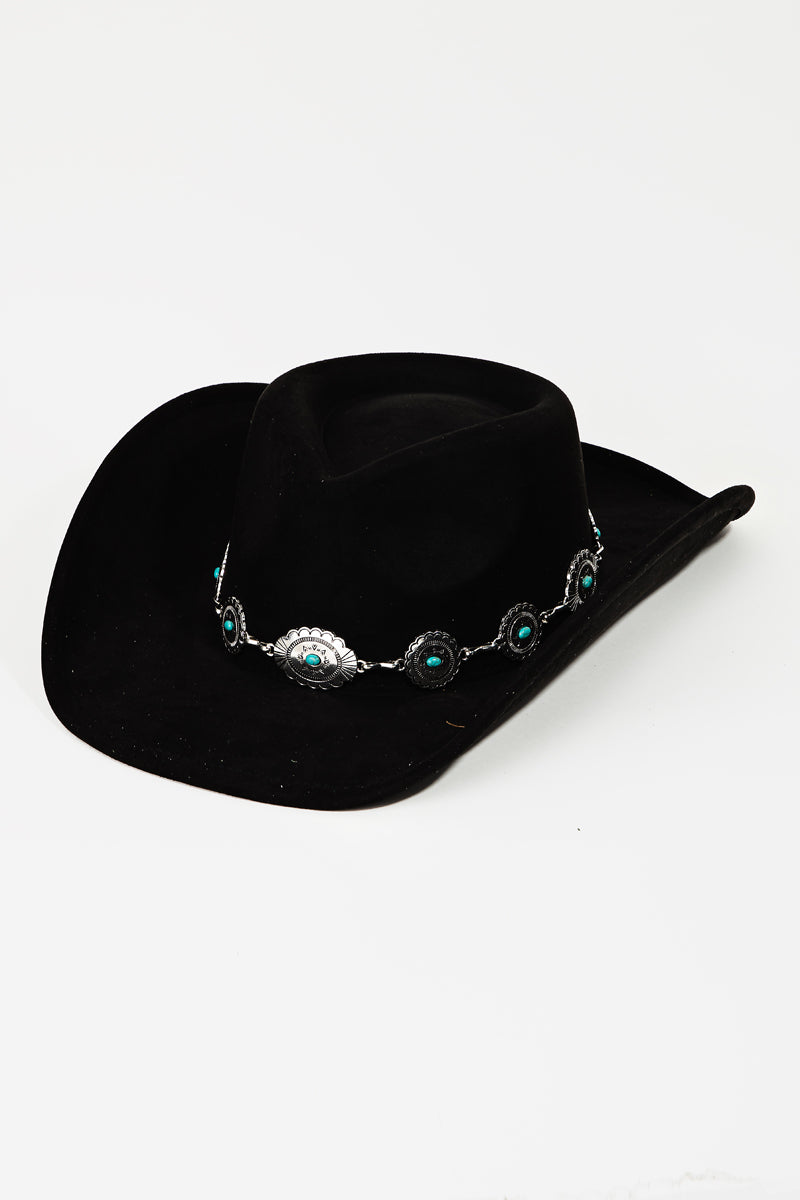 Concho Cowgirl Belted Hat - Black