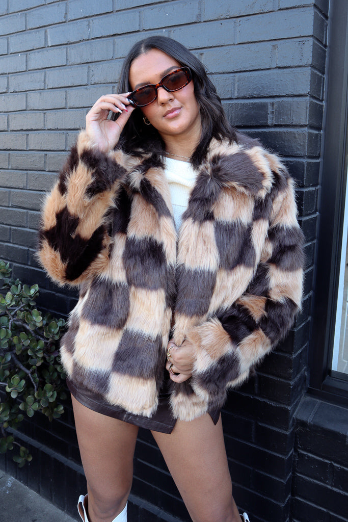 Checkered 2025 fur jacket