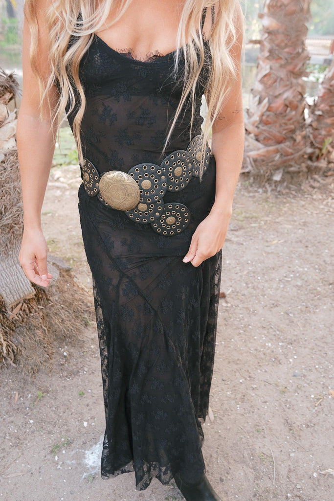 belt for black lace dress Black Lace Layered Party Dress With Belt - Women's Dress main image 0
