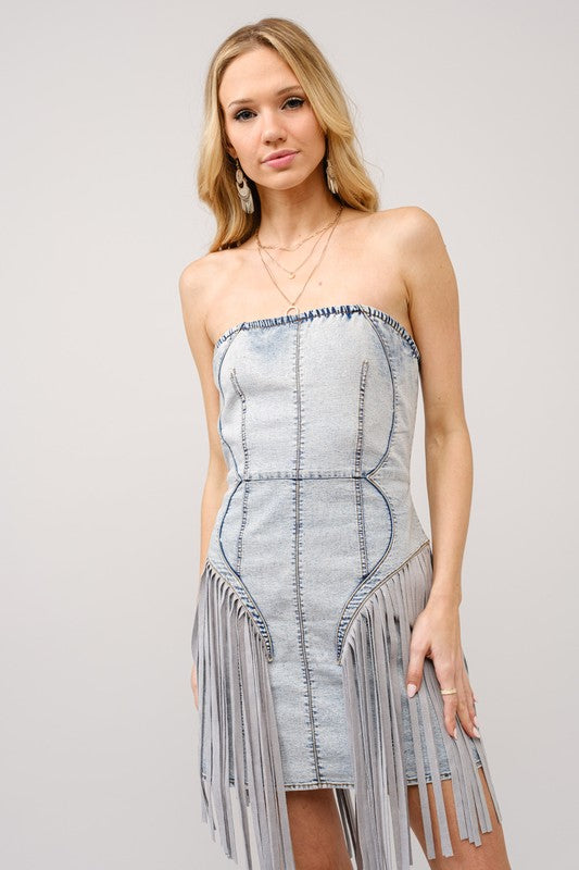 Dakota Fringe Buckle Dress- Denim – Trendy and Tipsy