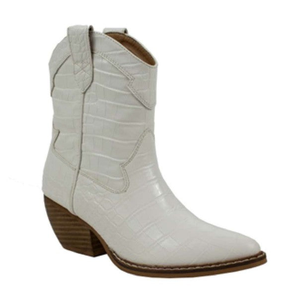 Holly Western Bootie- White Croc – Trendy and Tipsy