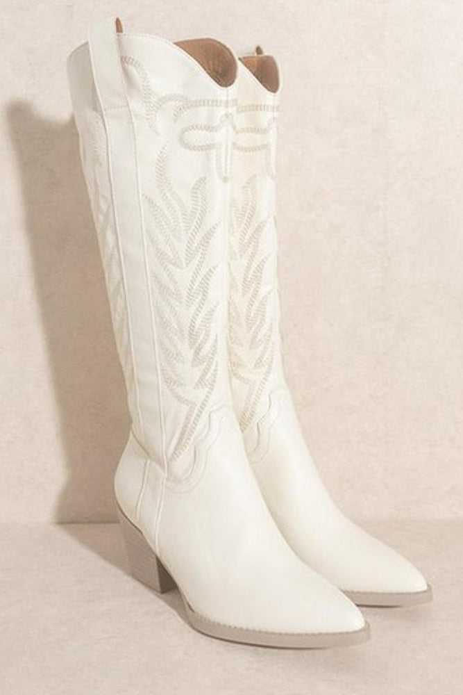 Samara Western Tall Boot- white