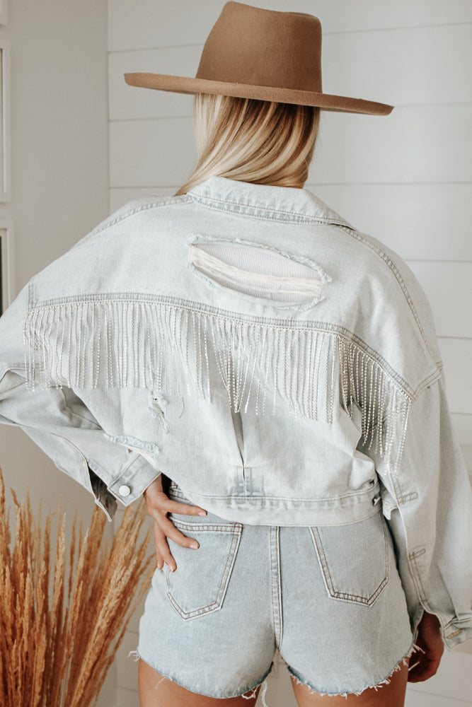 Diamond fringe denim on sale jacket