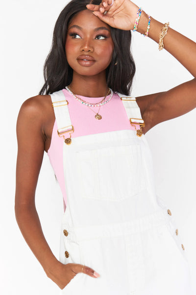 White denim shorts clearance overalls