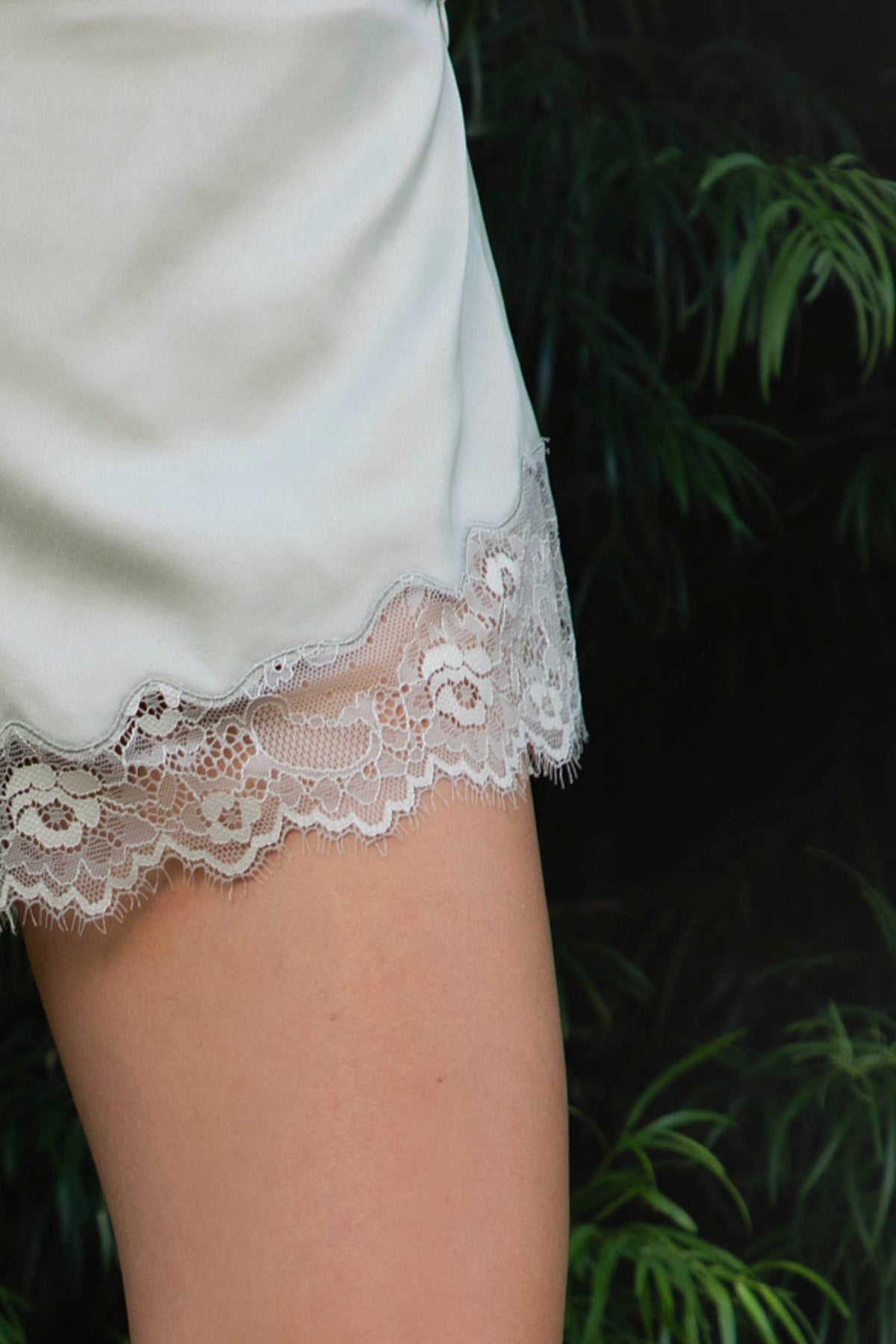 TICTOC - LUNETTE XS Scalloped Eyelash Lace Trim Satin Shorts: Black / 1 XS • 2 SMALL • 2 MEDIUM • 1 LARGE