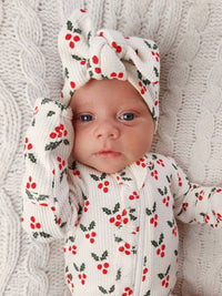 Mistletoe Organic Waffle Ruffle Zip Footie