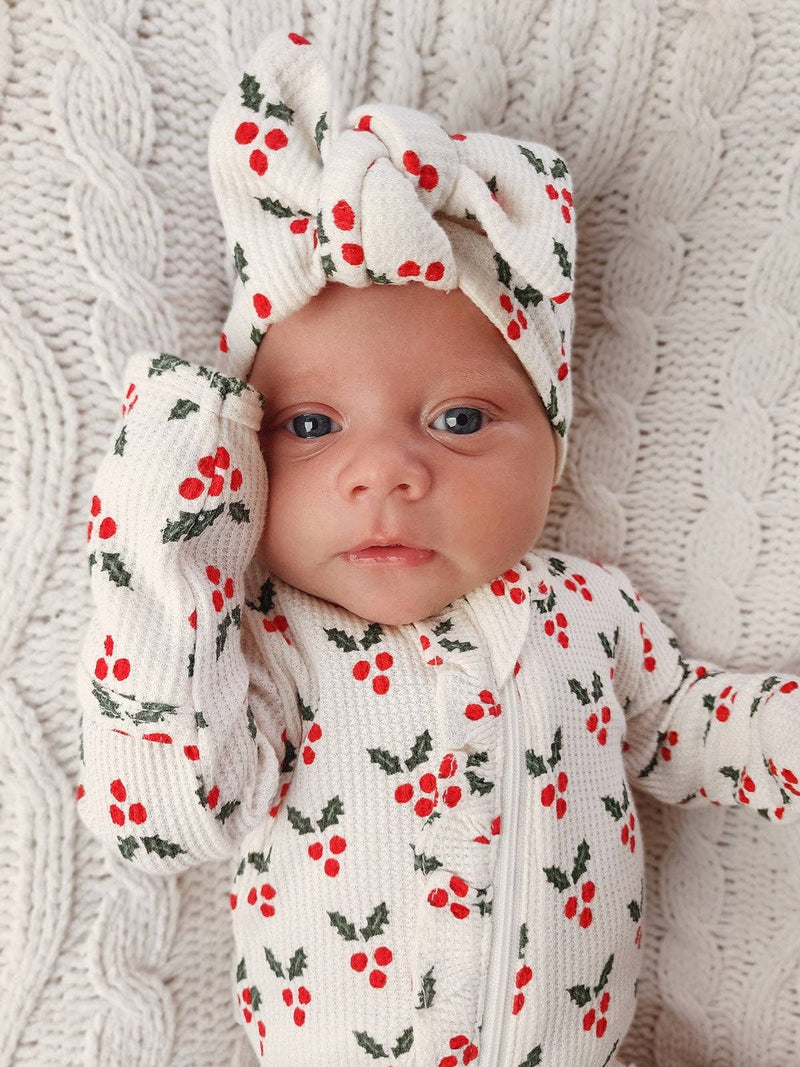 Mistletoe Organic Waffle Ruffle Zip Footie