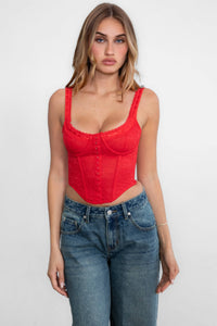 Anabella Lace Corset Top- Red