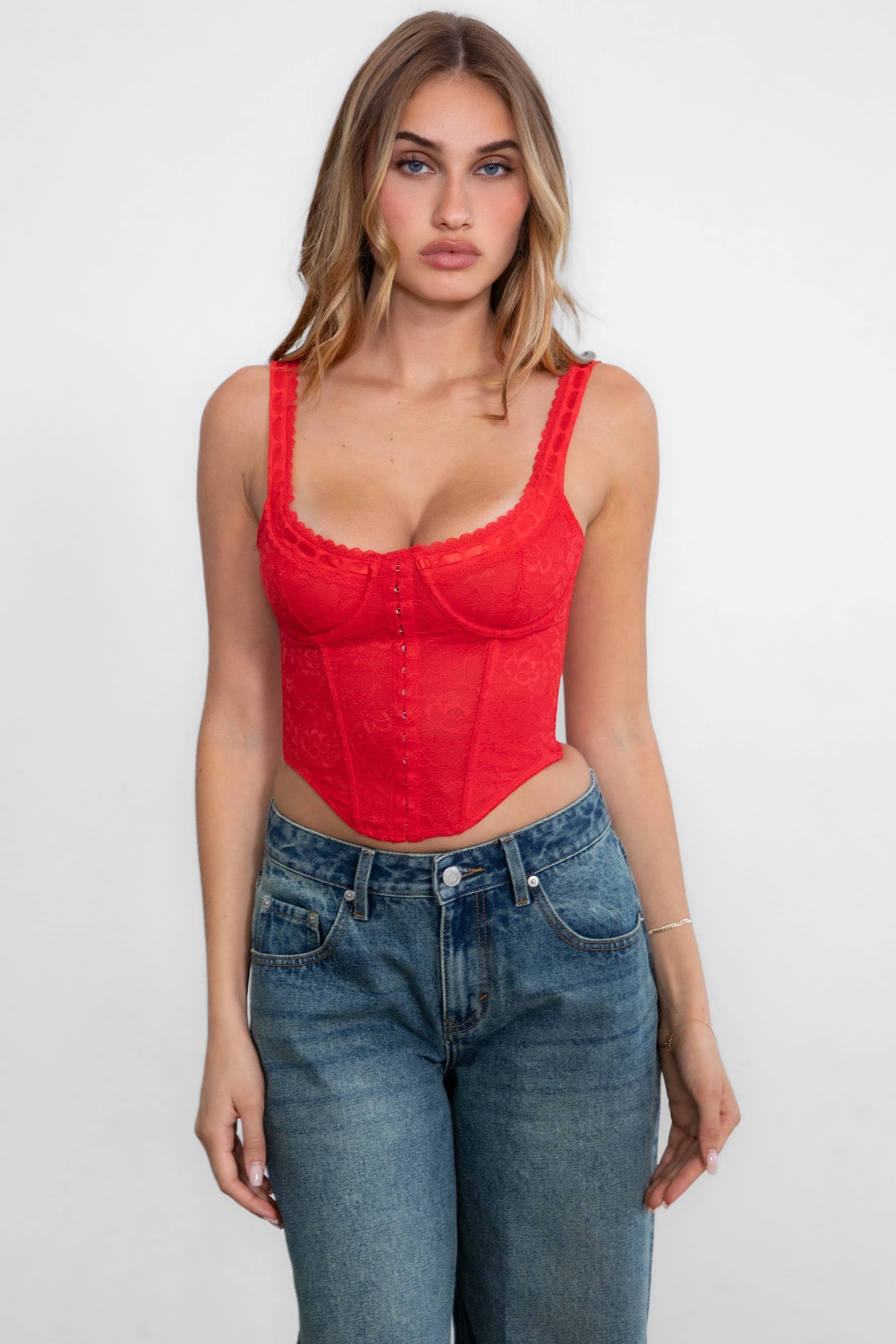 Anabella Lace Corset Top- Red