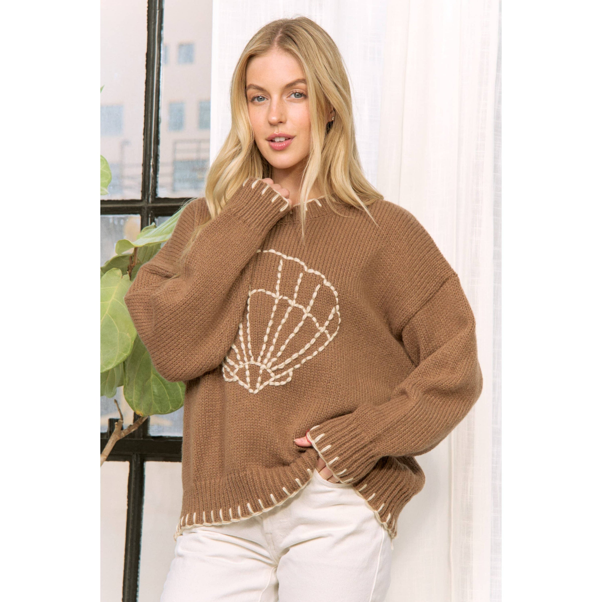 Coastal Shell Sweater-Brown