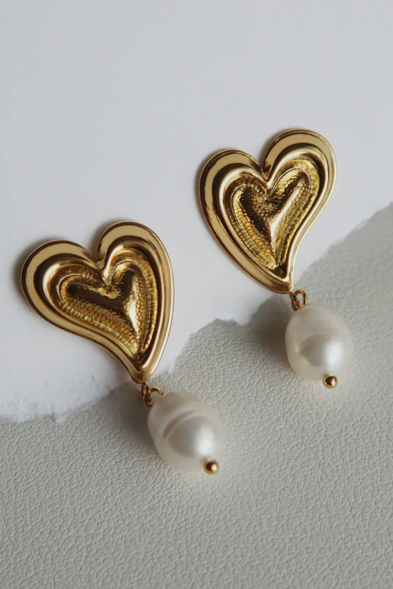 Pearl Drop Heart Earrings