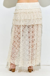 Lace Ruffle Tiered High-Low Maxi Skirt
