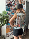 Mesh Embroidery Vintage Denim Vest