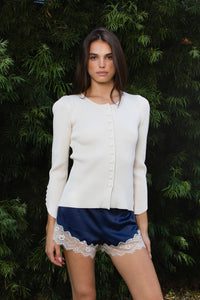 TICTOC - LUNETTE XS Scalloped Eyelash Lace Trim Satin Shorts: Black / 1 XS • 2 SMALL • 2 MEDIUM • 1 LARGE