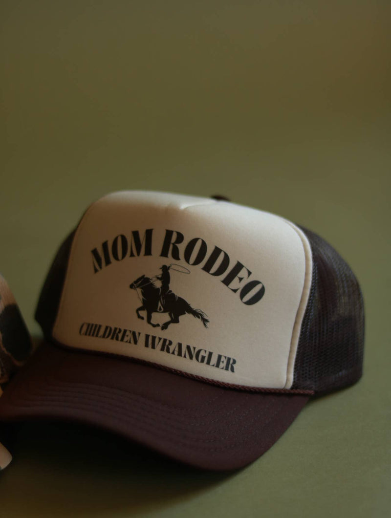 Mom Rodeo Trucker Hat: Brown/Cream