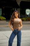 Dakota Buckle Leather Tube top - Brown