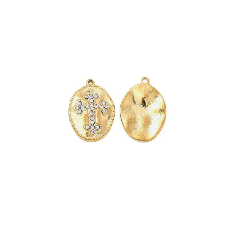 Oval Ornate Cubic Zirconia Cross Charm