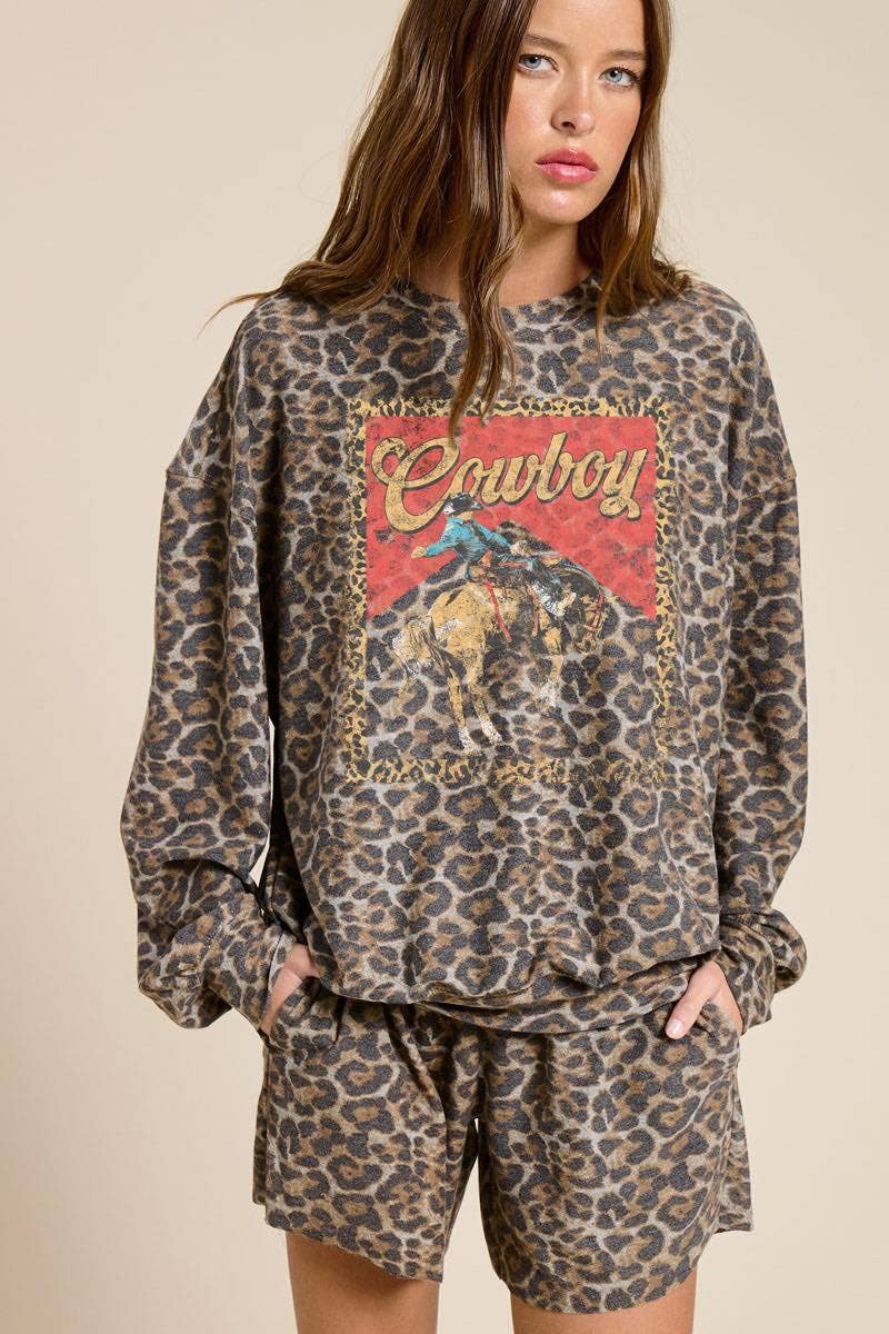 Cowboy Leopard Terry Pullover