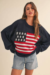 Usa Flag Oversized Sweater- Navy