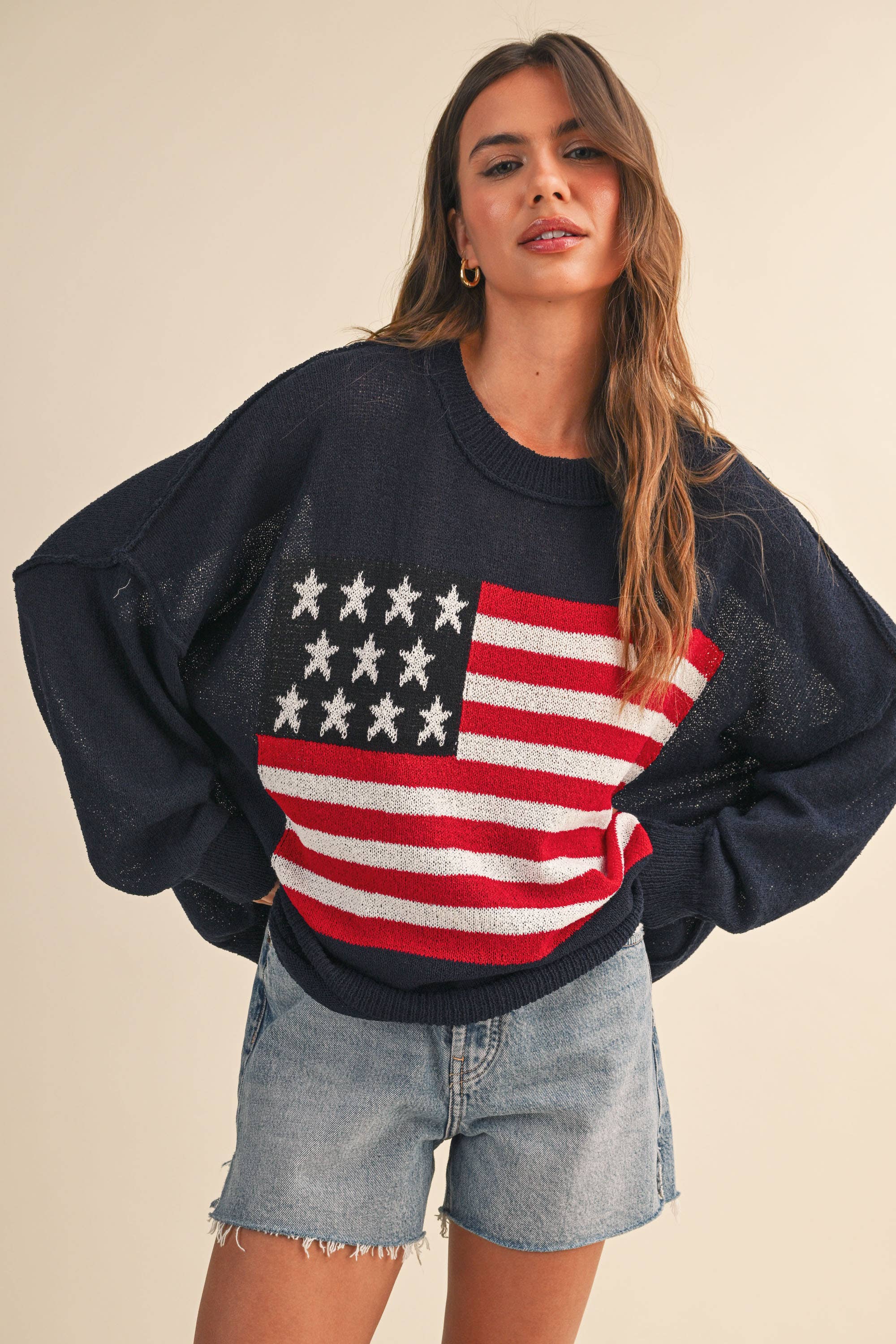 Usa Flag Oversized Sweater- Navy