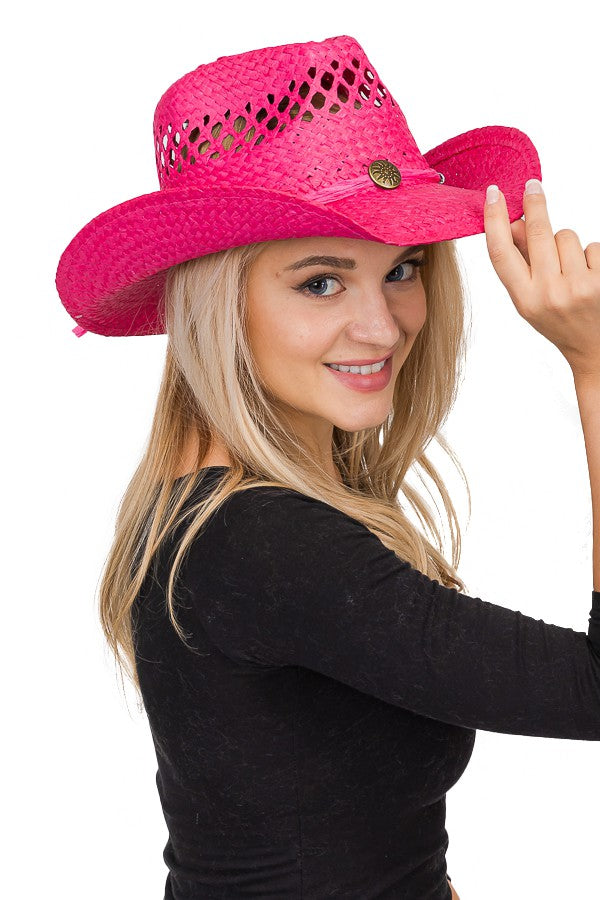 Boho Cowgirl Hat- Hot Pink