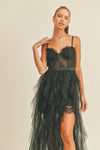 Enchanted Ruffle Skirt Lined Dress - Black