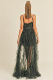 Enchanted Ruffle Skirt Lined Dress - Black