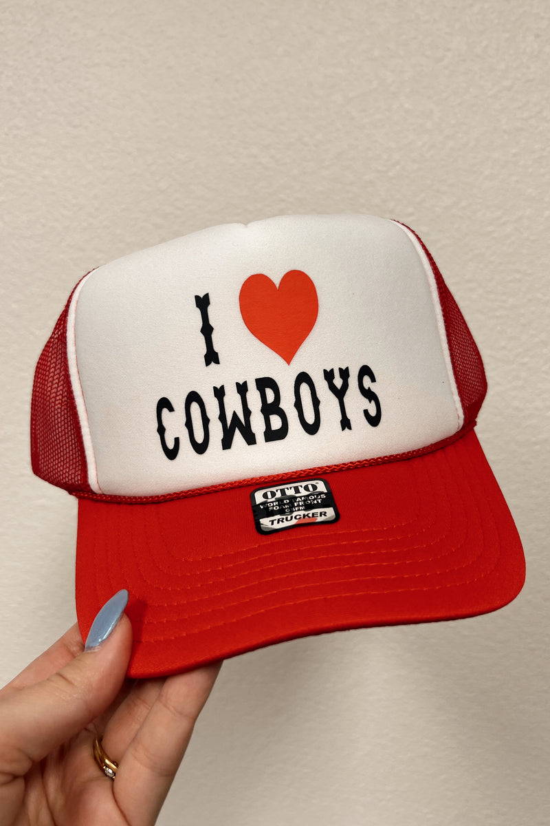 I Heart Cowboys Trucker Hat- Red