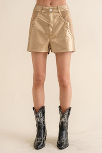 Brandy Faux Leather Shorts  - Gold