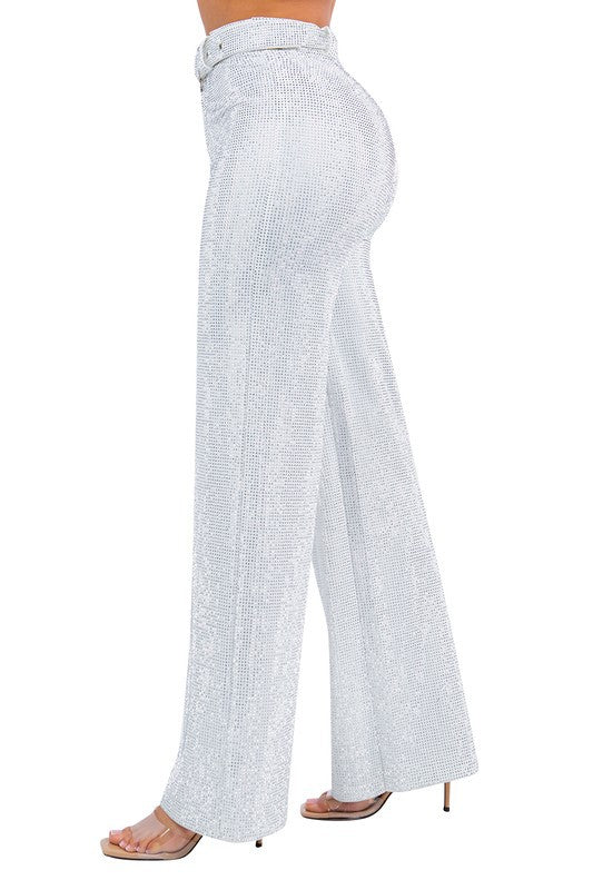 White 2024 rhinestone pants