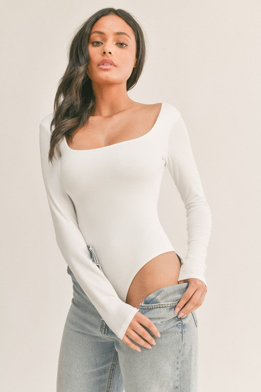 Long Sleeve Seamless Bodysuit - White