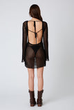 Long Sleeve Knit Crochet Dress - Black