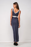 Sophia Satin Lace Maxi Dress - Navy