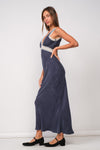 Sophia Satin Lace Maxi Dress - Navy