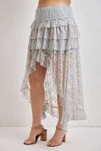 Lace Ruffle Tiered High-Low Maxi Skirt