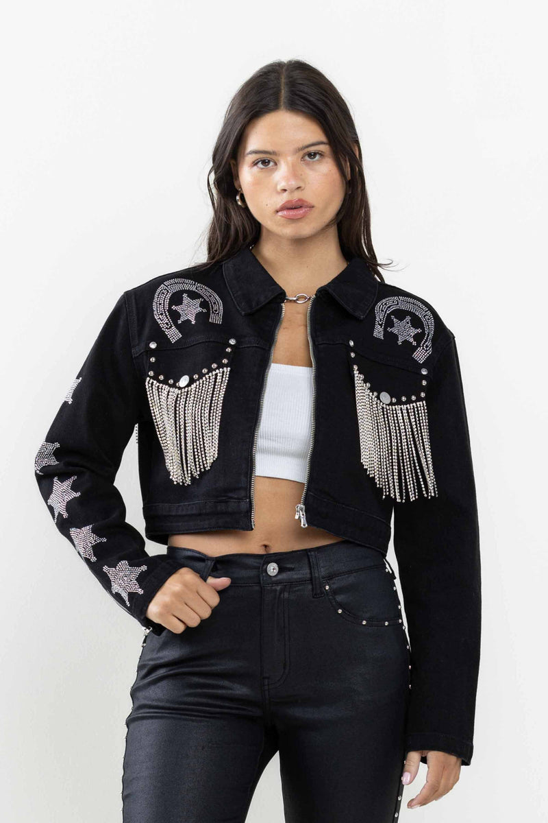 Dasha Denim Rhinestone Jacket