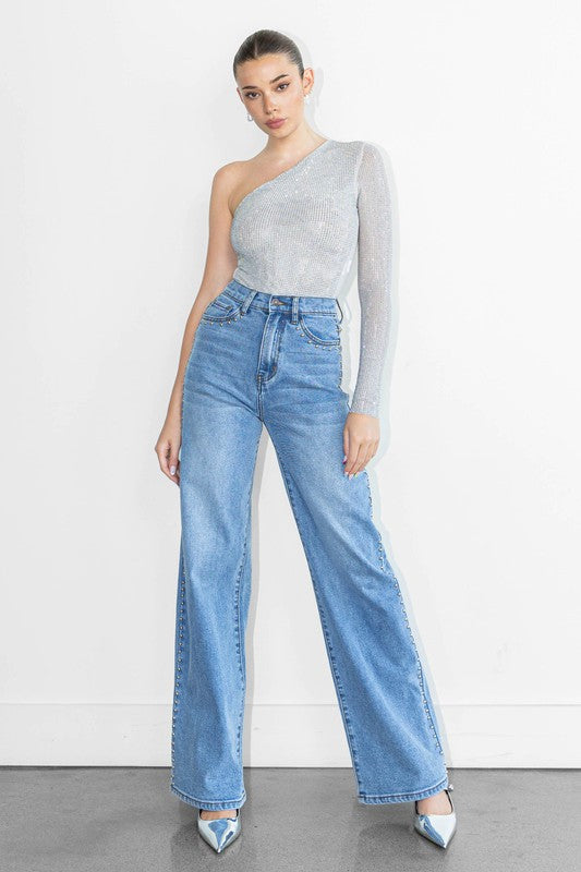 Viper Studded Wide Leg Jeans – Trendy and Tipsy