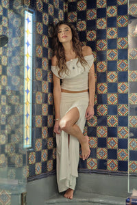 Farrah Ruched Maxi Skirt- White