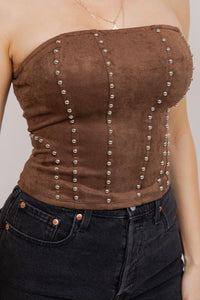 Rebel Rodeo Stud Strapless Top- Brown