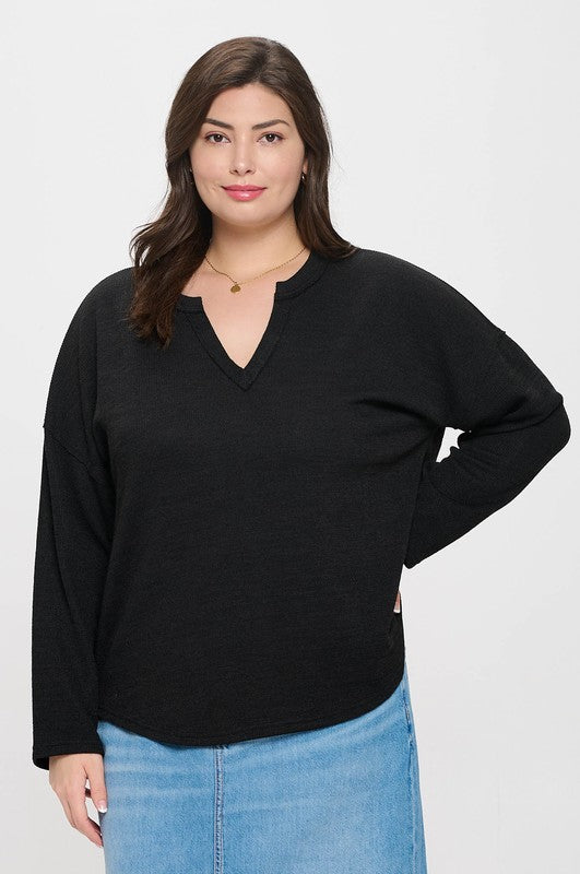 Knit Sweater Top-Black