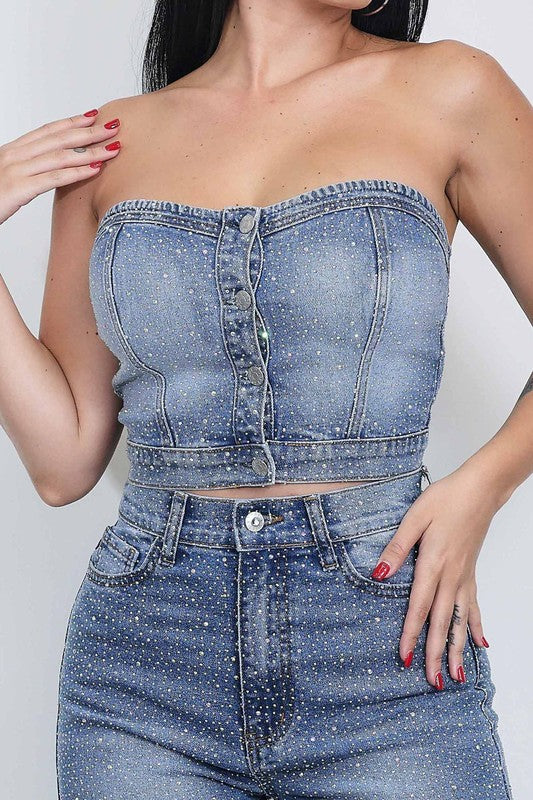 Glitz Denim Sparkle Tube Top