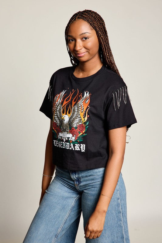 Legendary Eagle Rhinestone Fringe Tee