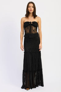 Savannah Lace Maxi Skirt- Black