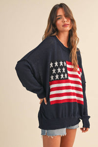 Usa Flag Oversized Sweater- Navy