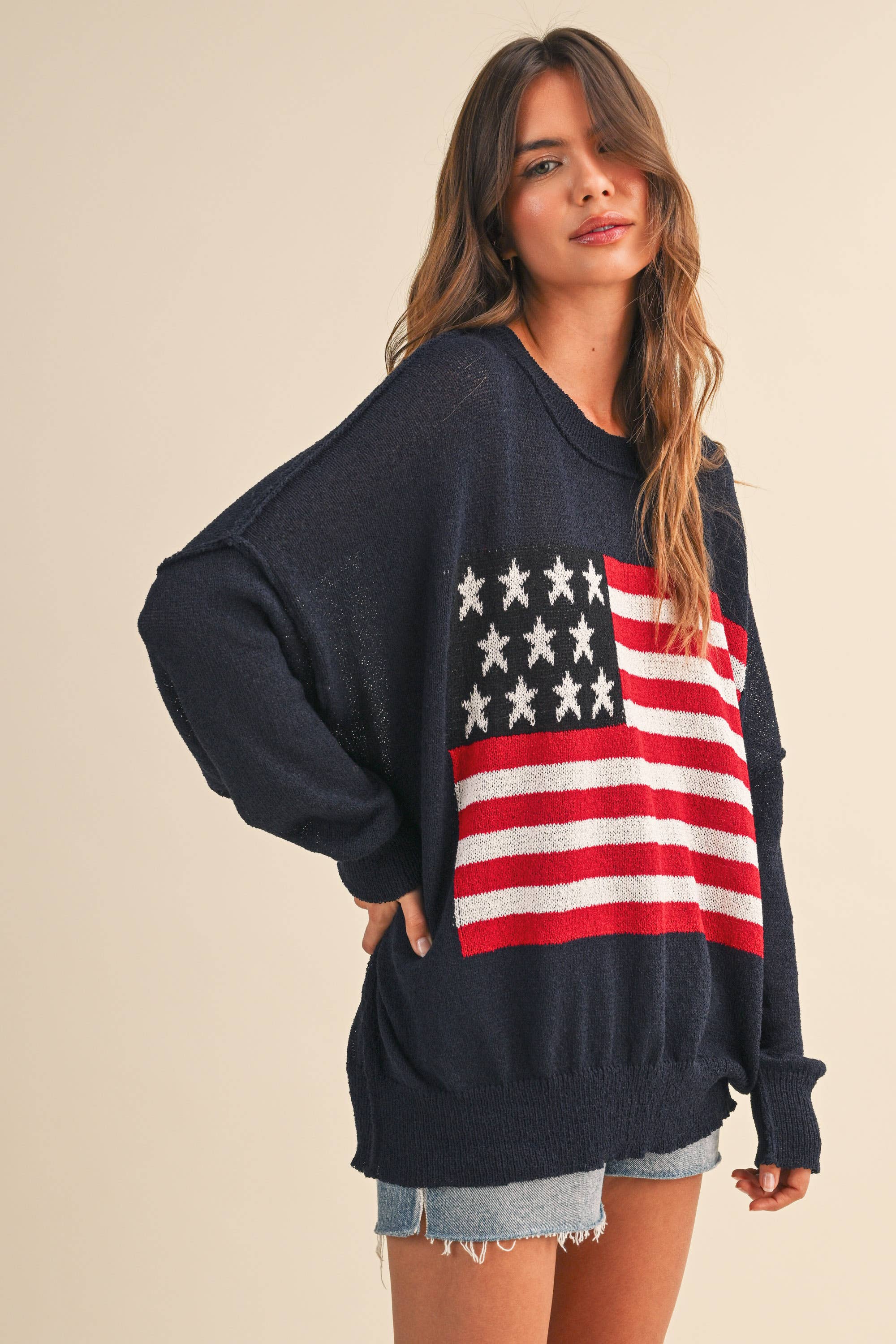 Usa Flag Oversized Sweater- Navy