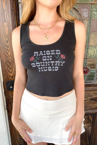 Raised On Country Music Tank- Black